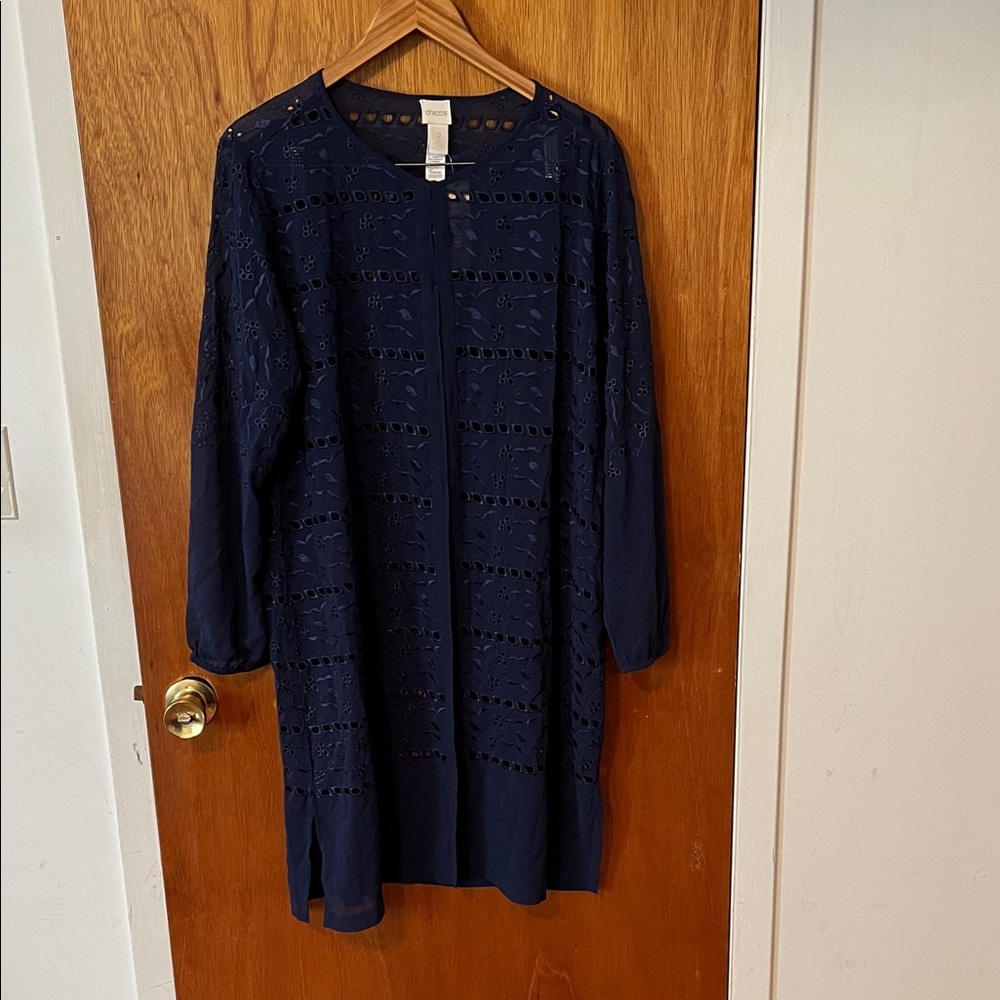 Chico's Navy Eyelet Tunic. Size 2 (L). New with tag